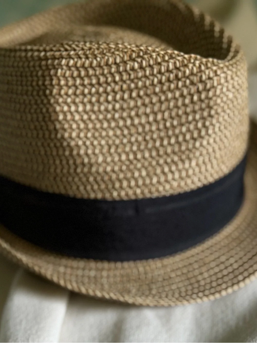Men's Straw Fedora Hat with Black Band - Tan